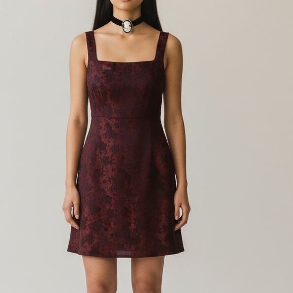 warren petites Dresses & Skirts - Vintage 90s Jaquard burgundy black sleeveless party mini dress 
moody whimsigoth